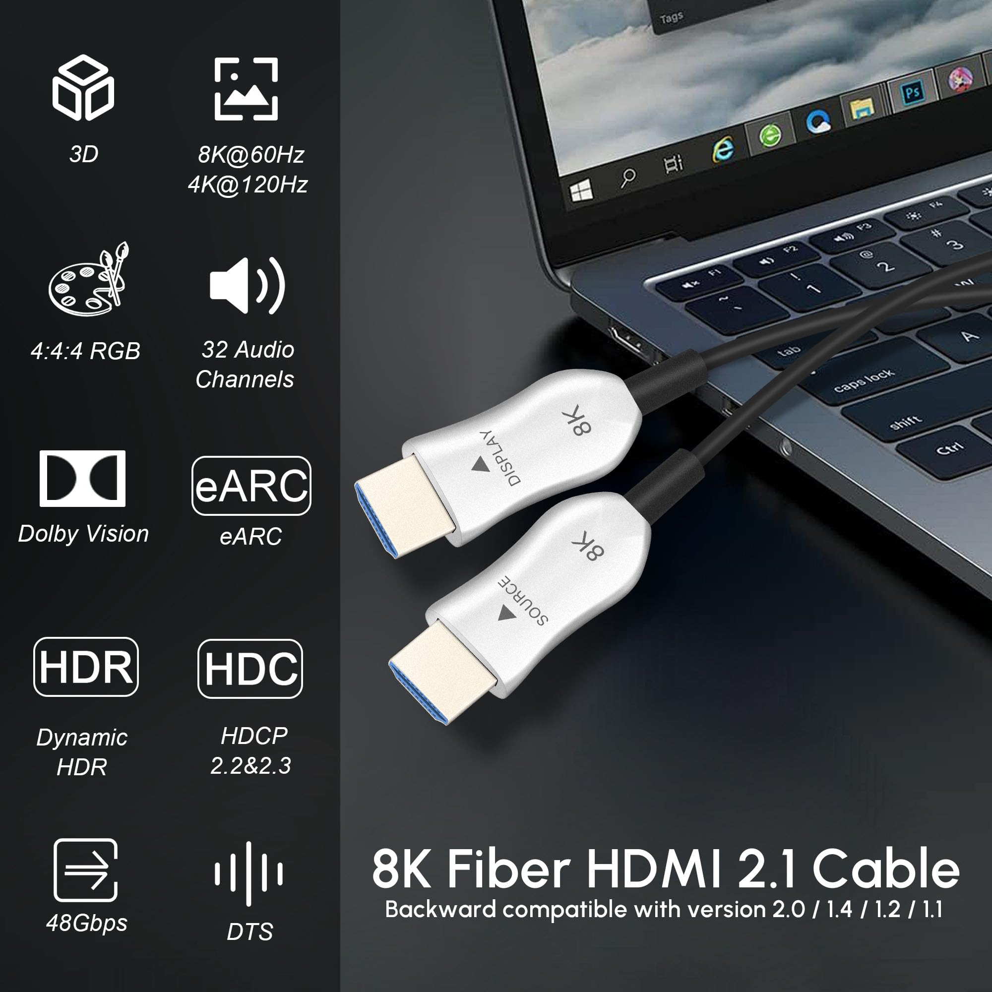 Amazon | 8K光ファイバーhdmi 2.1ケーブル 15m 長いアクティブ HDMI
